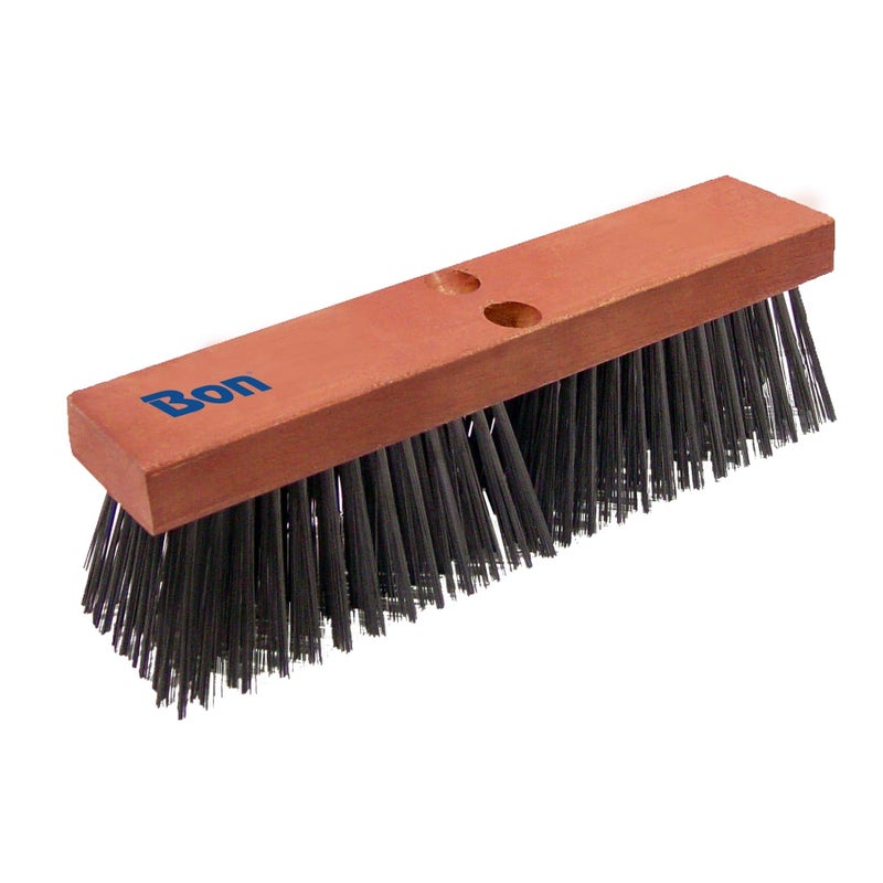 Bon Steel Wire Asphalt Broom â€“ 16 in. Heavy-Duty Carbon Steel Bristle Broom with Hardwood Block and Dual Tapered Handle Holes for Professional Pavement and Curb Sweeping
